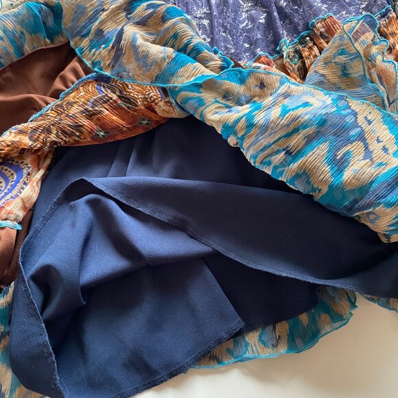 Vintage Y2K Cache Boho Tiered Patchwork Maxi Dress Brown Silk Blend Size 6 - Picture 5 of 11